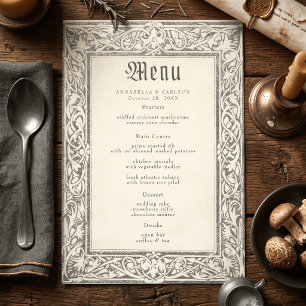 Menu Mariage de fantasy médiéval noir gravure vintage