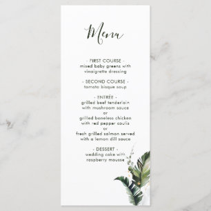 Menu Mariage de feuillage d'aquarelle tropicale