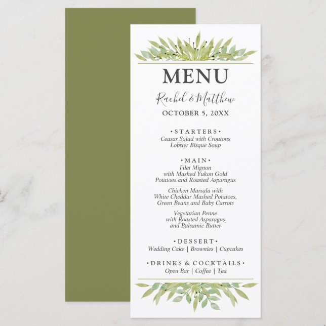 Menu Mariage de feuillage vert (Devant / Derrière)