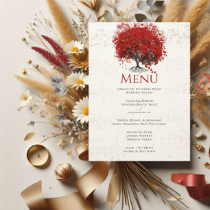Menu Mariage de feuille de coeur rouge