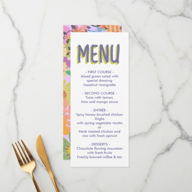 Menu Mariage de fleurs (Devant/Arrière en situation)