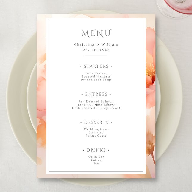 Menu Mariage de fleurs d'aquarelle moderne (Créateur téléchargé)