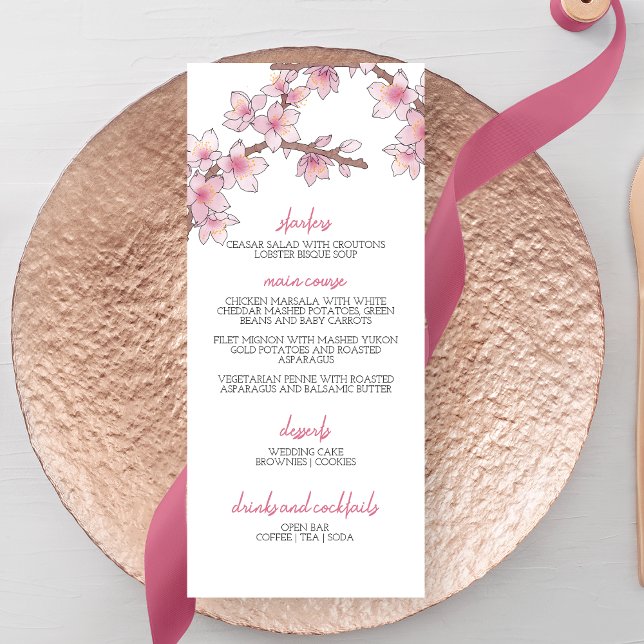Menu Mariage de fleurs de cerisier d'aquarelle (Créateur téléchargé)