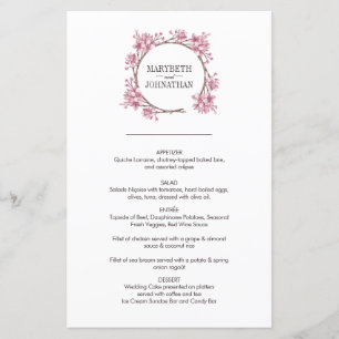 Menu Mariage de fleurs de cerisier rose