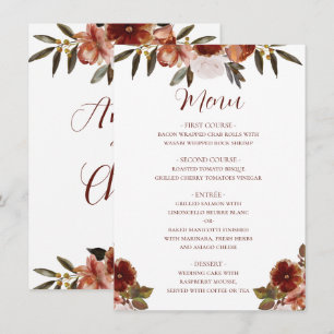 MENU MARIAGE DE FLEURS DE CHUTE DE COULEUR D'EAU