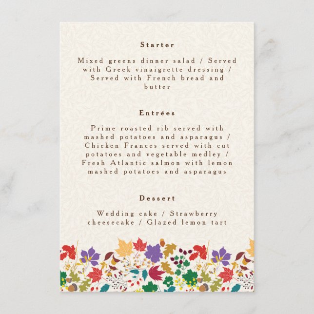 Menu Mariage de fleurs de prés pourpre jaune moutarde d (Devant)