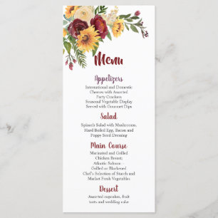 Menu Mariage de fleurs de soleil jaune de Bourgogne