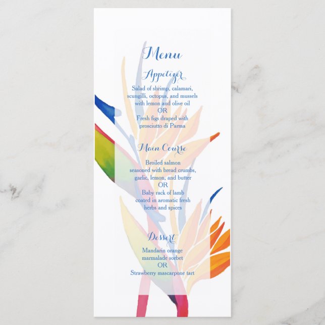 Menu mariage de fleurs tropicales (Devant)