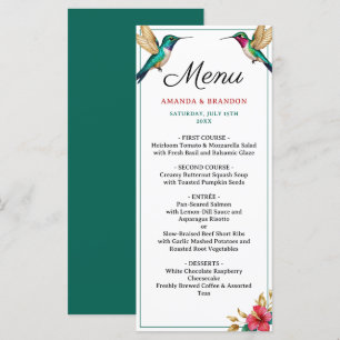 Menu Mariage de fleurs tropicales rouges des colibris v