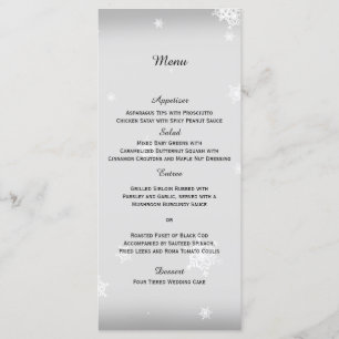 Menu Mariage de flocons de neige blanc et argenté