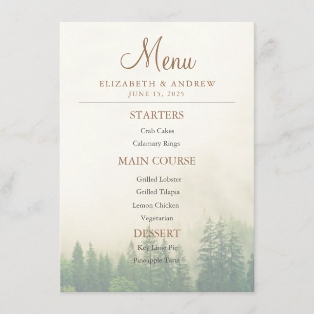 Menu Mariage de Forest Mountain (Devant)