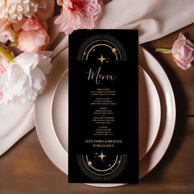 Menu Mariage de galaxie céleste d'or noir mystique (Créateur téléchargé)