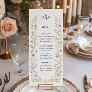 Menu Mariage de jardin floral aquarelle de fleurs sauva