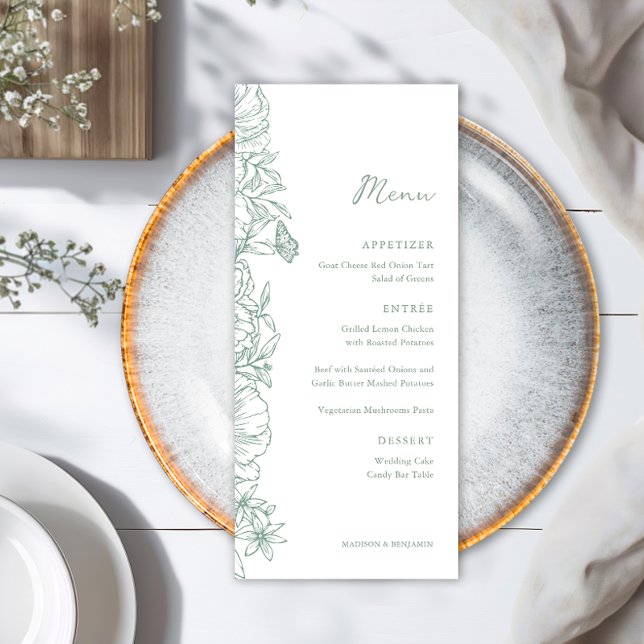 Menu Mariage de jardin floral vert sauge simple élégant (Créateur téléchargé)