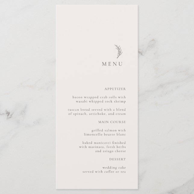 Menu Mariage de la Branche Olive Ecru Moderne (Devant)