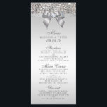 Menu Mariage de la corbeille des séquences d'argen<br><div class="desc">Élégant menu mariage en argent personnalisé avec un beau motif de paillettes en argent imprimé, un joli arc et ruban en argent brillant et joli bijou en diamant imprimé. VEUILLEZ NOTER : Il s'agit de graphiques imprimés à plat - pas de vrais arcs, paillettes ou pièces surélevées. Le texte, la...</div>
