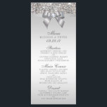 Menu Mariage de la corbeille des séquences d'argen<br><div class="desc">Élégant menu mariage en argent personnalisé avec un beau motif de paillettes en argent imprimé, un joli arc et ruban en argent brillant et joli bijou en diamant imprimé. VEUILLEZ NOTER : Il s'agit de graphiques imprimés à plat - pas de vrais arcs, paillettes ou pièces surélevées. Le texte, la...</div>