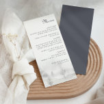 Menu Mariage de la forêt de montagne d'hiver<br><div class="desc">Cette carte de menu mariage de forêt de montagne d'hiver est parfaite pour un mariage de destination. Le design se compose d'une forêt peinte à la main sur les collines et les montagnes,  dans une scène hivernale idyllique.</div>