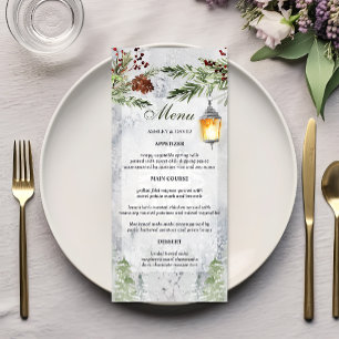 Menu Mariage de la lanterne de pin rustique d'hiver