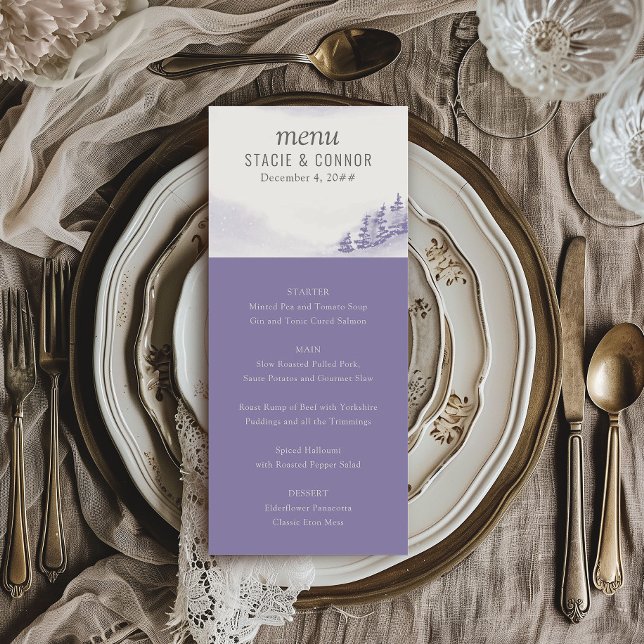 Menu Mariage de la lavande d'hiver de la forêt (Wedding Menu from my Winter Forest Lavender Wedding Collection)