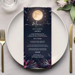 Menu Mariage de la lune de jardin de minuit<br><div class="desc">Améliorez votre expérience mariage avec cette carte de menu mariage "Midnight Garden Moon". Décoré d'une lune brillante et de riches accents floraux bordeaux, ce menu donne l'ambiance idéale pour une soirée ou une réception de mariage sur le thème des célestes. Son design foncé et élégant s'ajoute à merveille à des...</div>