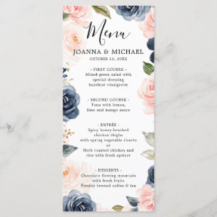 Menu Mariage de la Marine Blue Blush Rose Rose Boh