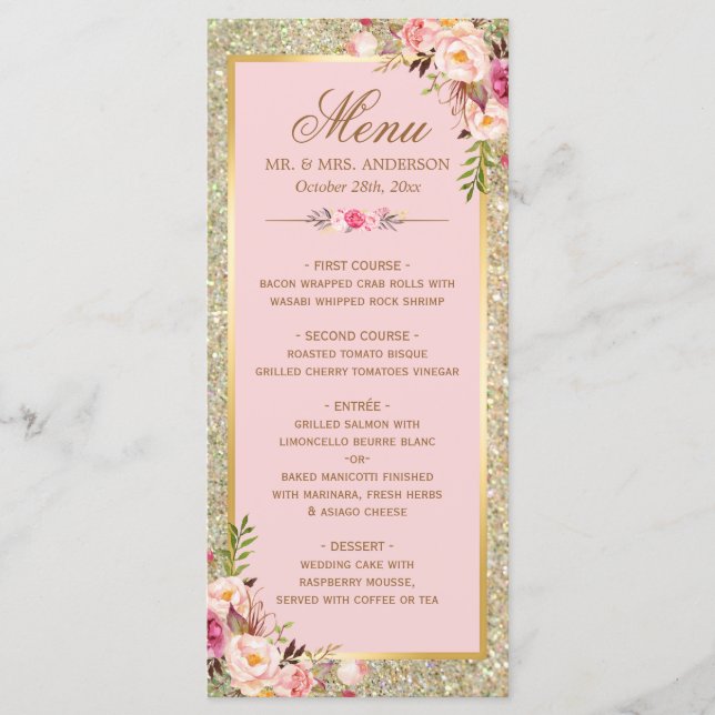 Menu Mariage de la Parties scintillant d'or rose p (Devant)