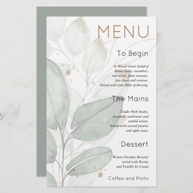 Menu Mariage de l'aquarelle de remplissage budgéta (Devant / Derrière)
