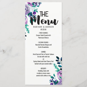 Menu Mariage de l'aquarelle florale à la menthe et