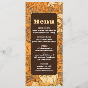 Menu Mariage de l'Art Nouveau Floral Orange Brûlé