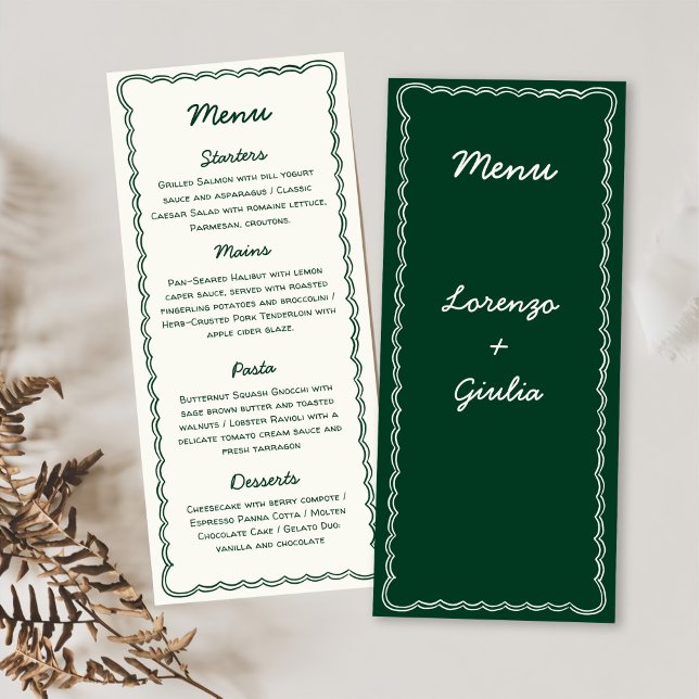 Menu Mariage de l'écriture manuscrite rétro-verte (Créateur téléchargé)