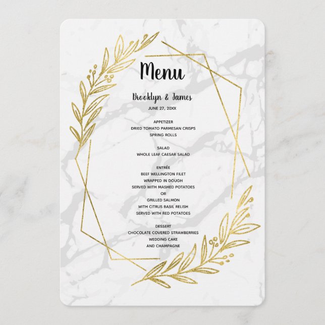 Menu Mariage De L'Effet Marbre Et Or (Devant)