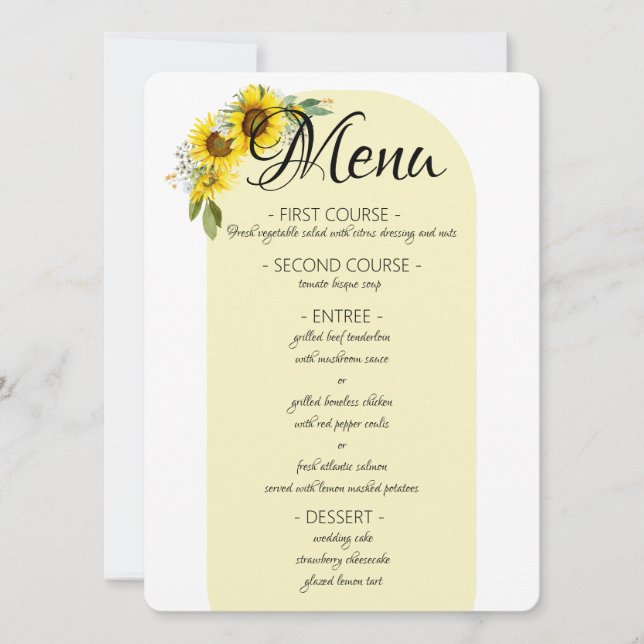 Menu mariage de l'élégante arche jaune tournesol (Devant)