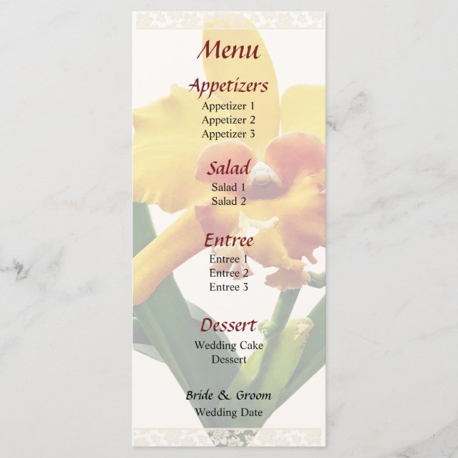 Menu Mariage de l'orchidée de Cattleya (Devant)