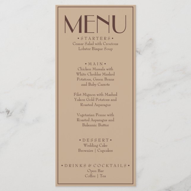 Menu Mariage de luxe beige espresso à l'ancienne (Devant)