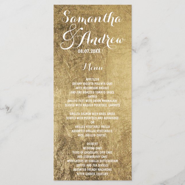 Menu mariage de luxe en faux or (Devant)