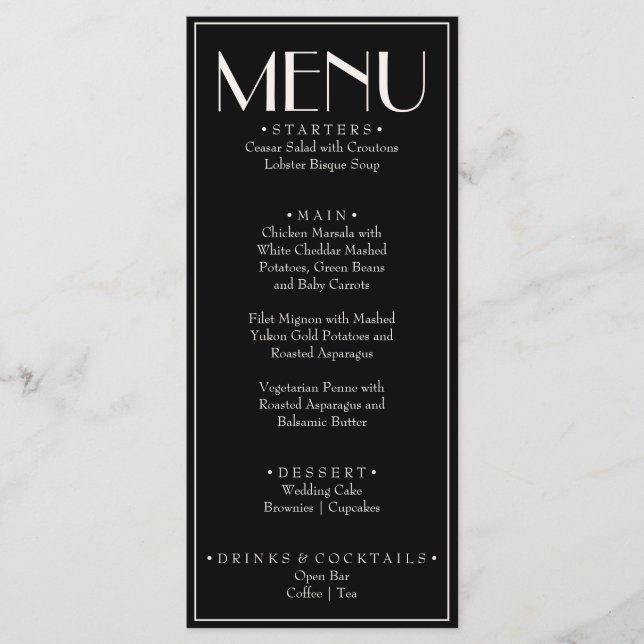 Menu Mariage de Luxe Rétro Argent Noir de Luxe (Devant)
