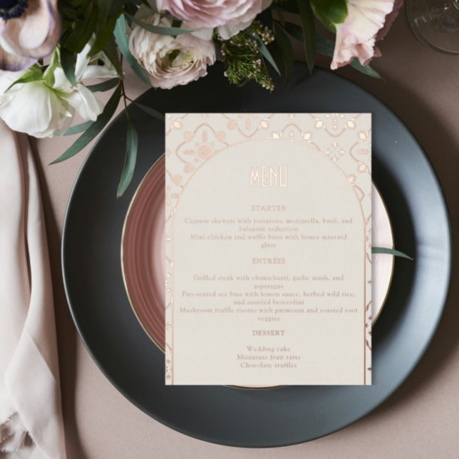 Menu Mariage de luxe Rose Gold Carrelage méditerra (Créateur téléchargé)