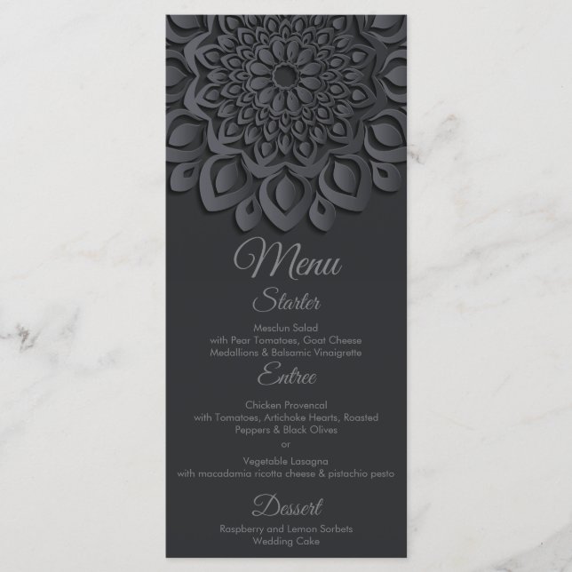 Menu Mariage de Mandala de coupure de papier noir conte (Devant)