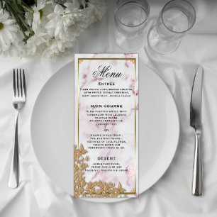 Menu Mariage de marbre rose et perles d'or