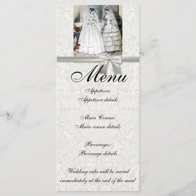 Menu Mariage de mariée vintage antique blanc (Devant)