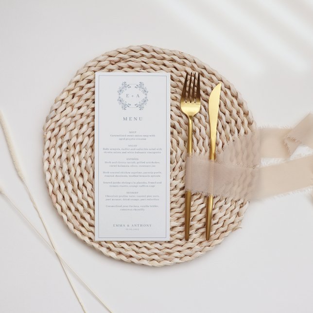 Menu Mariage de monogramme bleu Dusty Vintage (Créateur téléchargé)