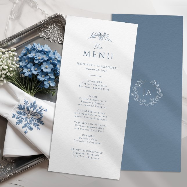 Menu Mariage de monogramme bleu foncé (Créateur téléchargé)