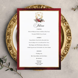 Menu Mariage de monogramme de crête florale de Noël cla