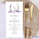 Menu Mariage de monogramme de Lavande Élégante Personna<br><div class="desc">Laissez-vous surprendre par notre superbe menu mariage, qui propose un magnifique monogramme floral à l'aquarelle de lavande qui respire l'élégance et le charme. Délicatement encadré de fleurs enchanteresses dans les tons pourpre poussiéreux, lavande, lilas, mauve, pêche et jaune doux, ce menu présente parfaitement vos initiales dans un style romantique. Un...</div>