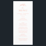 Menu Mariage de monogramme de pêche<br><div class="desc">Élevez votre réception avec notre carte de menu Mariage Peach Monogram. Avec un design simple et sophistiqué avec le monogramme et le fleur sauvage, cette carte de menu ajoute une touche de beauté intemporelle à votre paysage de table. Guidez vos invités à travers une expérience culinaire mémorable avec cette élégante...</div>