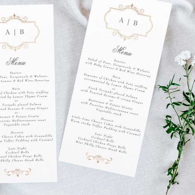Menu mariage de monogramme d'or traditionnel romantique (Créateur téléchargé)
