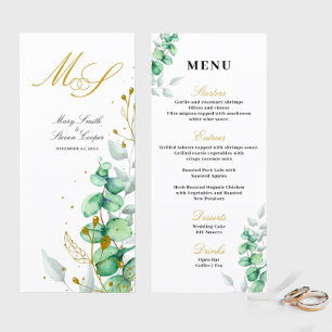 Menu Mariage de monogramme doré Eucalyptus