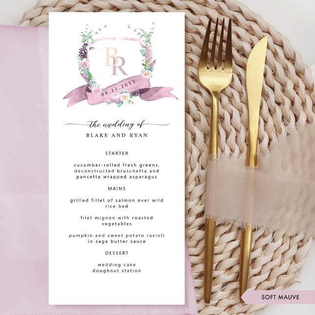Menu Mariage de monogramme mauve mauve sur mesure (Créateur téléchargé)