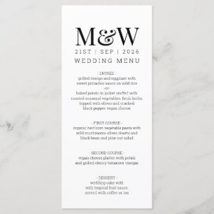 Menu Mariage de monogramme noir blanc